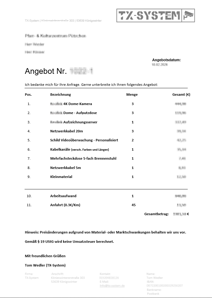 Erhalt eines Angebotes  – kostenfrei und unverbindlich! 